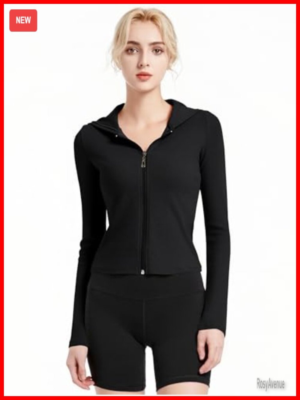 Ribbed Full Zip Cropped Hoodie Lighweight Fitted Long Sleeve Jacket